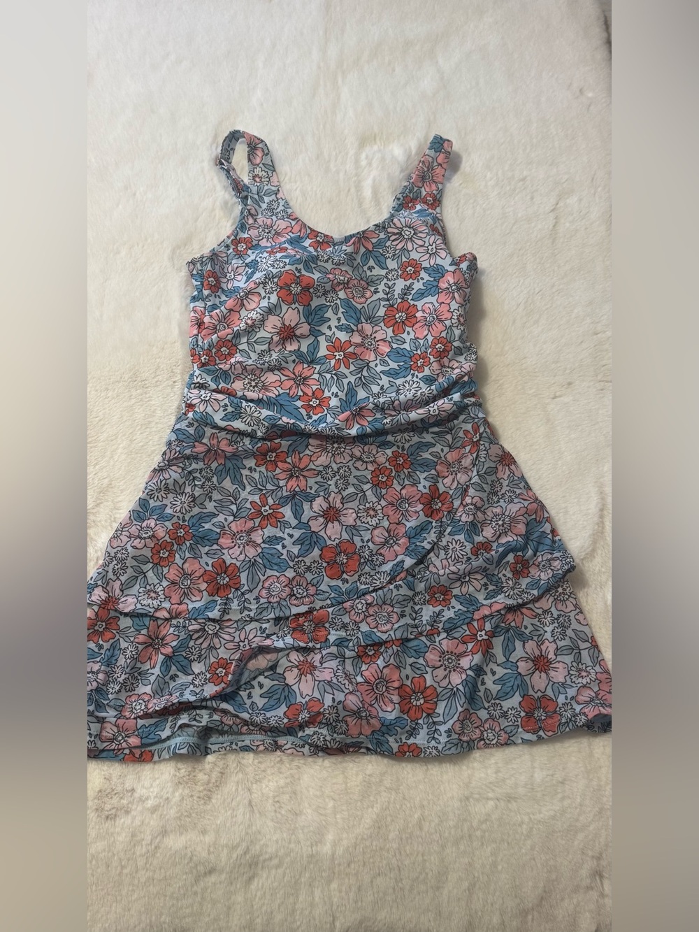 Amazon Essentials Girls Floral Tiered Tank Dress - Blue & Pink